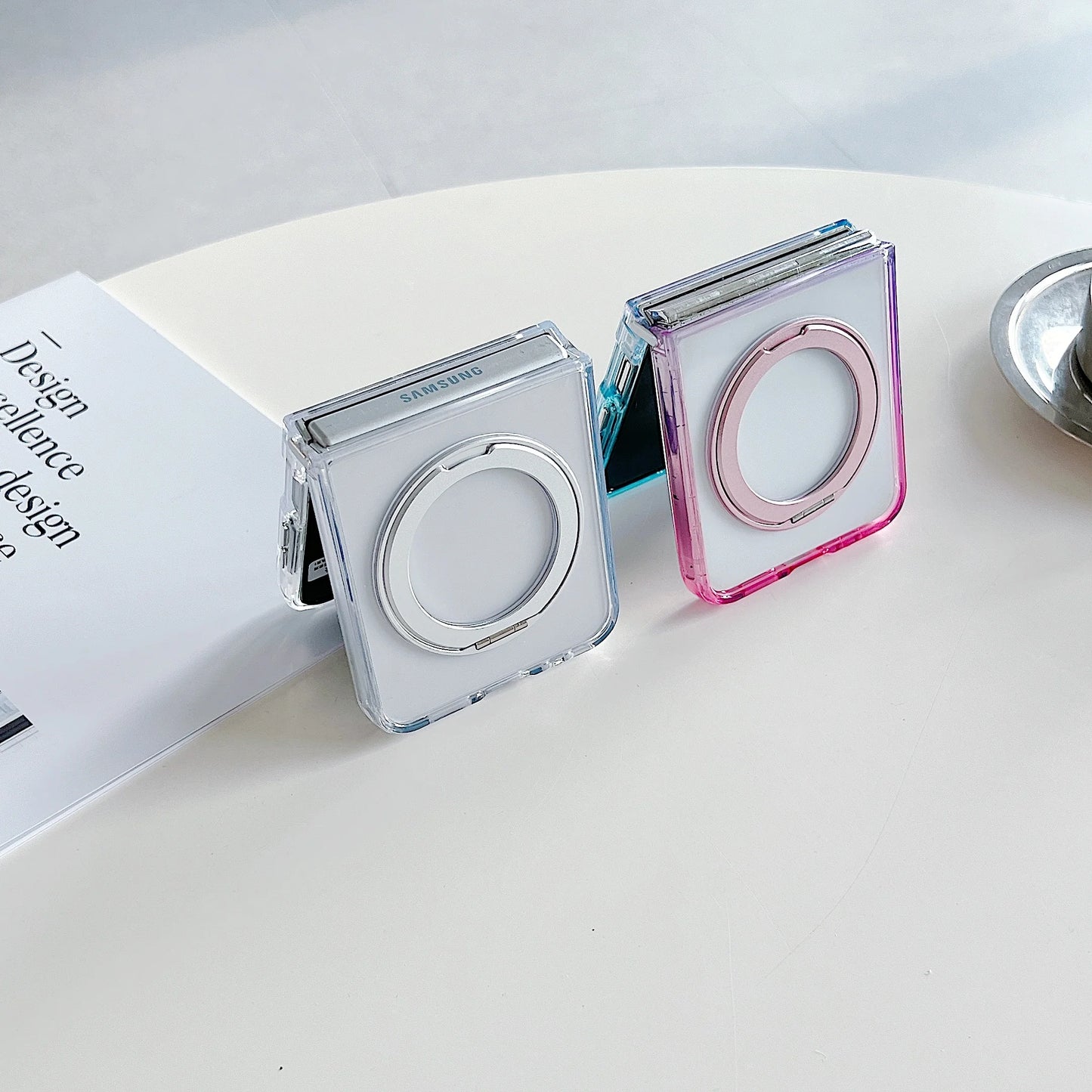 Luxury 360° Rotating Bracket Gradient Case For Samsung Galaxy Z Flip7 FE Flip 7 6 5 4 3 Clear Airbag Shockproof Magnetic Cover