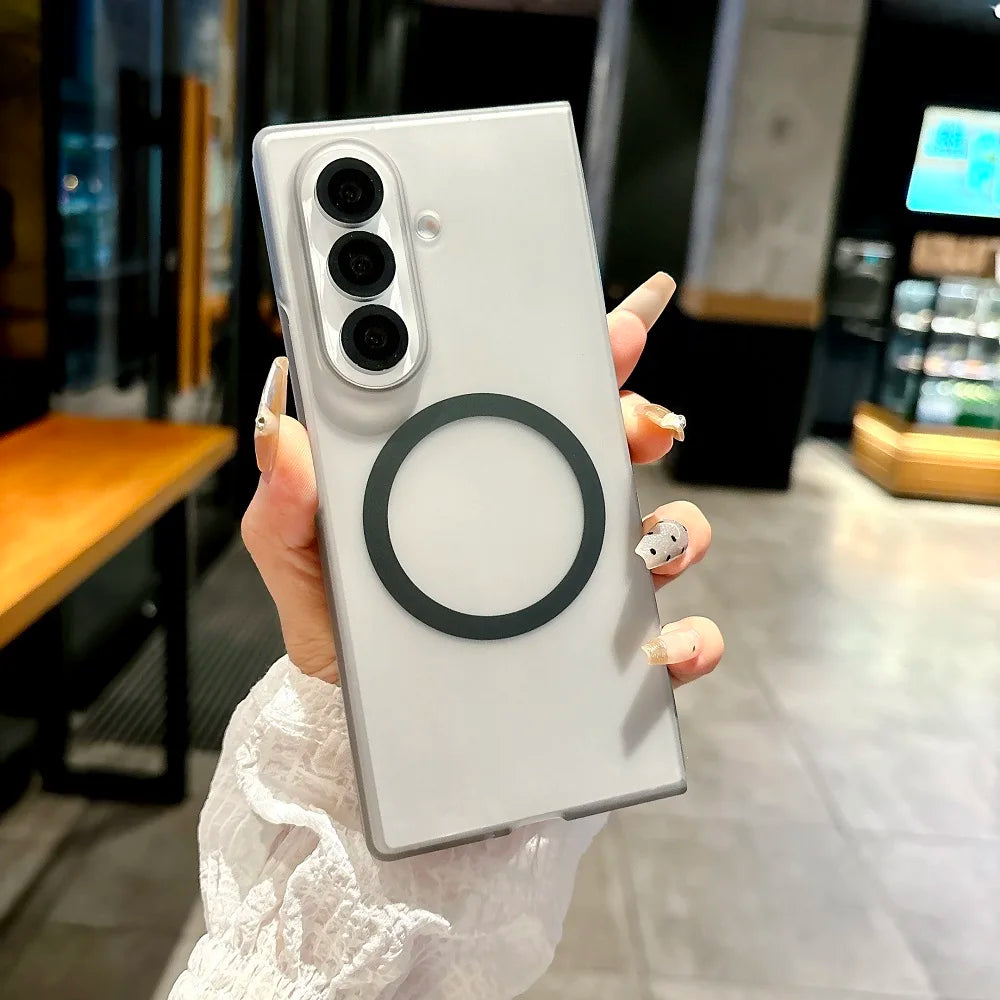 Translucent Matte For Magsafe Phone Case For Samsung Galaxy Z Fold 7 6 5 4 3 Magnetic Charging Shockproof Protect Hard PC Cover