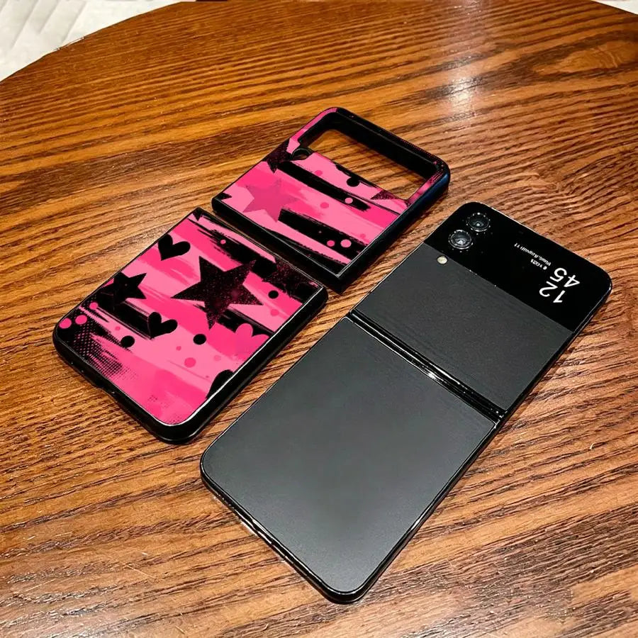 Black Pink Stars Phone Cover Case for Samsung Galaxy Z Fold 7 6 5 4 3 Z Flip 7 6 5 4 3