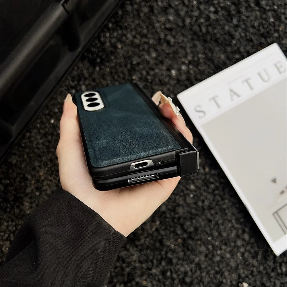 For Samsung Galaxy Z Fold 7 6 5 4 3 5G Case Folding Hinge Business PU Leather Shockproof Cover  For Galaxy ZFold6 ZFold7 Fold5
