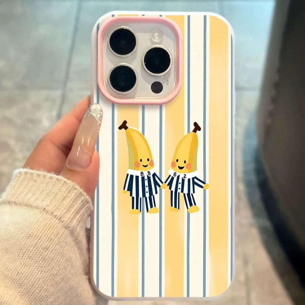Cute Twin Cartoon Banana Sketch Jelly Phone Case For Samsung Galaxy A57 A56 A55 A54 A37 S26 S25 S24 S23 S22 Ultra Plus FE Clear