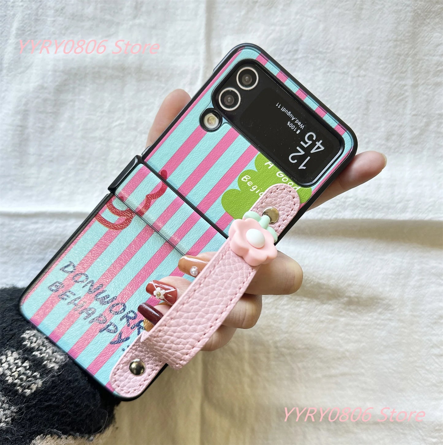 Korean Cute Floral Wrist Strap Rainbow Flower Oil Painting Case for Samsung Galaxy Z Flip7 Z Flip6 Z Flip5 Z Flip4 3 Back Cover