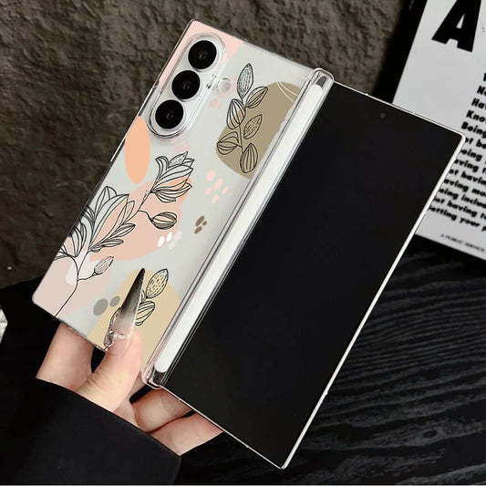 Magnetic Adsorption Phone Case For Samsung Galaxy Z Fold 7 6 5 Fold7 Fold6 Fold5 5G Flower Floral Pattern Clear Shockproof Cover