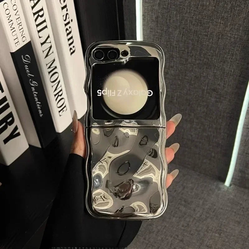 Cartoon Stone Pattern Gloss Wave Case for Samsung Galaxy Z Flip 6 5 flip6 Plating Meteorite Soft TPU Shockproof Ins Korean Cover