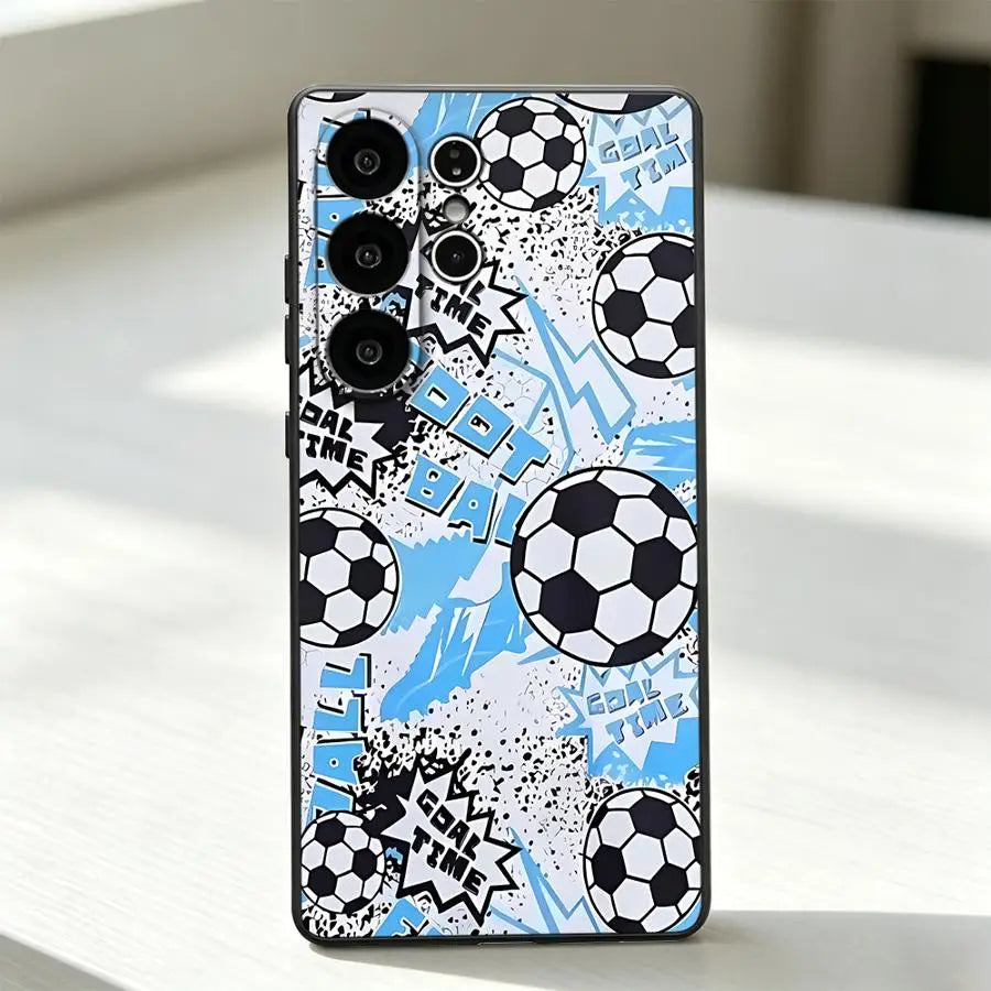 Cartoon Soccer Seamless Phone Cover Case for Samsung Galaxy S26 Ultra S25 Plus S26+ S25+ S10 S9 S24+ S23 Note 20 8 9 10 S20 S21