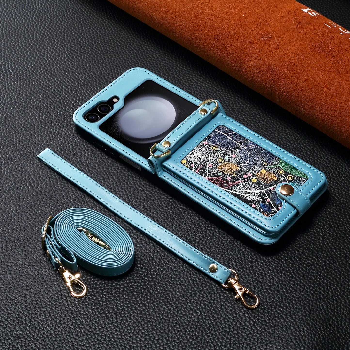 Crossbody Bag Fashion Leather Phone Case For Samsung Galaxy Z Flip 6 5 4 3 Flip5 Flip4 Flip3 5G Long Lanyard Wallet Card Cover