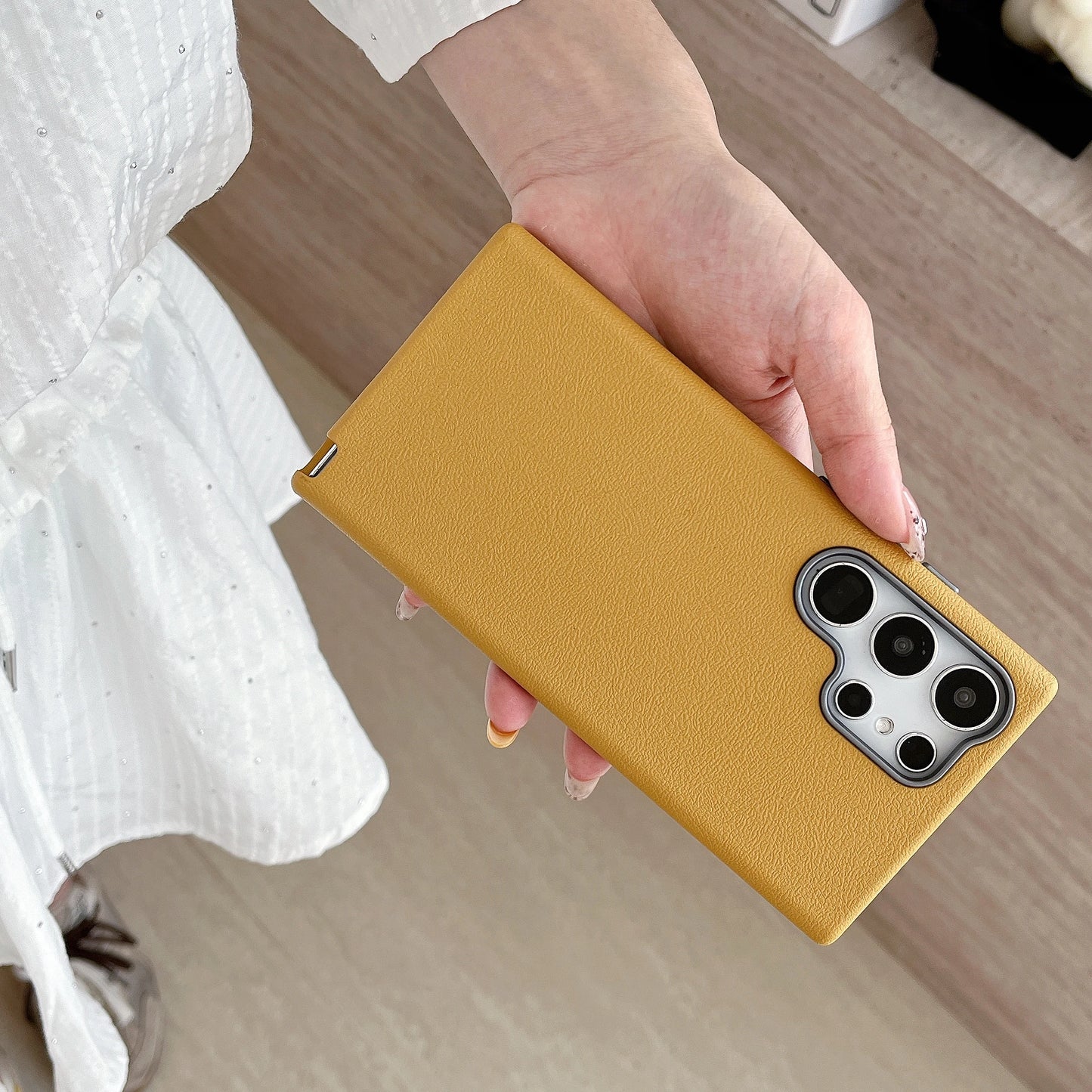 Luxury Leather Lichee Pattern Case For Samsung Galaxy S25 Edge S24 S23 S22 Ultra Plus Solid Color 3 IN 1 Frosted Business Cover