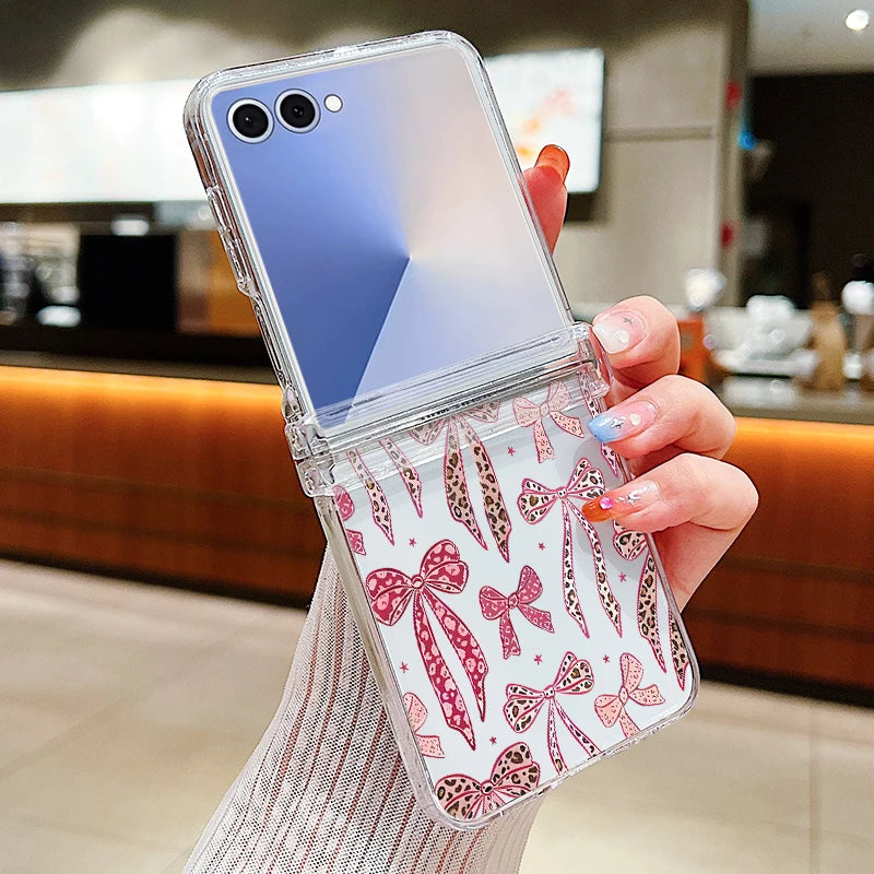 Colorful Bowknot Patterned Phone Case For Samsung Galaxy Z Flip 7 FE 6 5 4 3 5G Folding Hard PC Clear Cover For Samsung Z Flip6