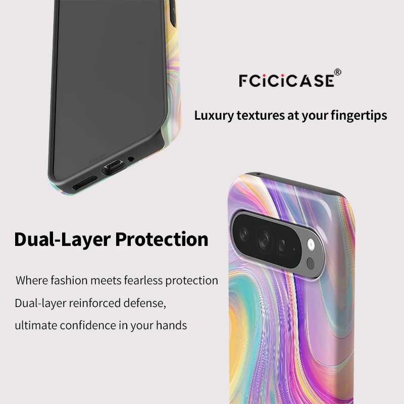 Fcicicase 2 in 1 Dual Layer Phone Case For Google Pixel 9 10 Pro XL 10A 7A 8A 10 9 Pro Colorful Stripe Lines Print Back Cover