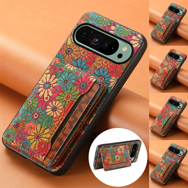 Flower Figure Leather Magnetic Wallet Phone Case For Google Pixel 10 9A 9Pro 8 8A 8Pro 7 7A 7Pro 6A 6Pro Card Holder Back Cover