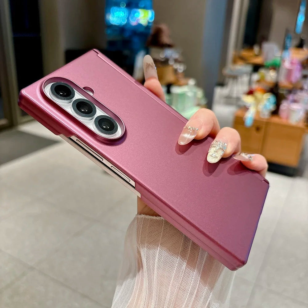 Skin Feel Metallic Paint Hinge Protection Phone Case For Samsung Galaxy Z Fold 7 6 5 4 Solid Color Shockproof Back Cover
