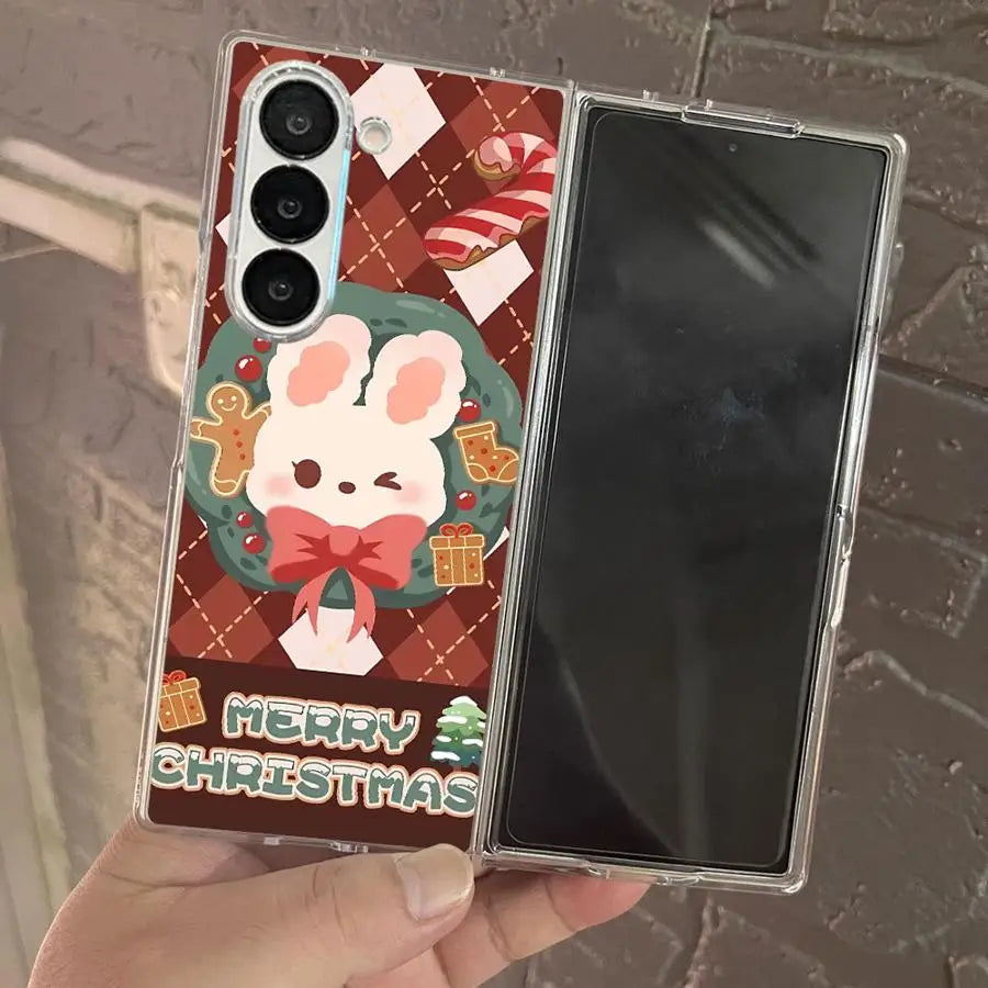 Christmas Cartoon Rabbit Transparent Soft Phone Cover Case for Samsung Galaxy ZFold5 ZFold7 ZFold4 ZFold3 ZFold6 Z Fold 7 6 5 4