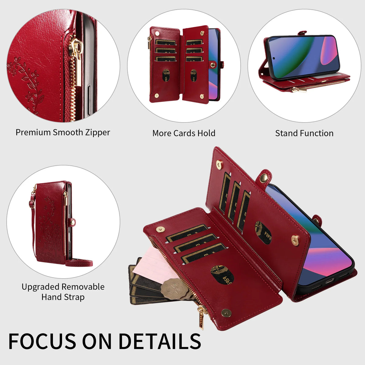 Embossed Flip Zipper Wallet Protective Case for Google Pixel 11 Pro XL 10A 9 8 7 Pro Phone Case with Cross-Shoulder Strap, Coin and Card Slots, Faux Leather Phone Cover