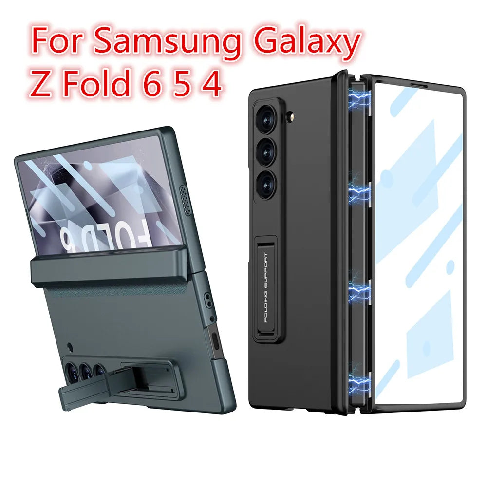 GKK Magnetic Hinge Armor Holder Case For Samsung Galaxy Z Fold 7 6 5 4 3 Stand Matte Hard PC Cover For Samsung Z Fold 6 5 Case