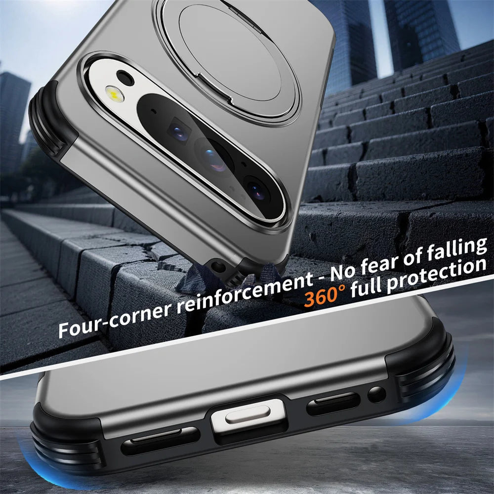 Luxury Magnet Rotating Fold Stand Magnetic Phone Case for Google Pixel 11 10 9 Pro XL 10A Non-Slip Bumper Shockproof Armor Cover