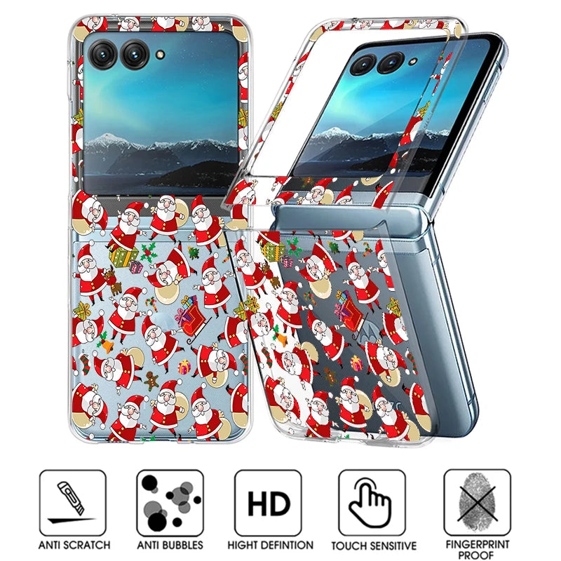 Christmas Phone Case For Motorola Razr 50 40 Ultra Razr 40 Ultra 50 40 Clear Hard PC Folding Shockproof Snowman Patterned Cover