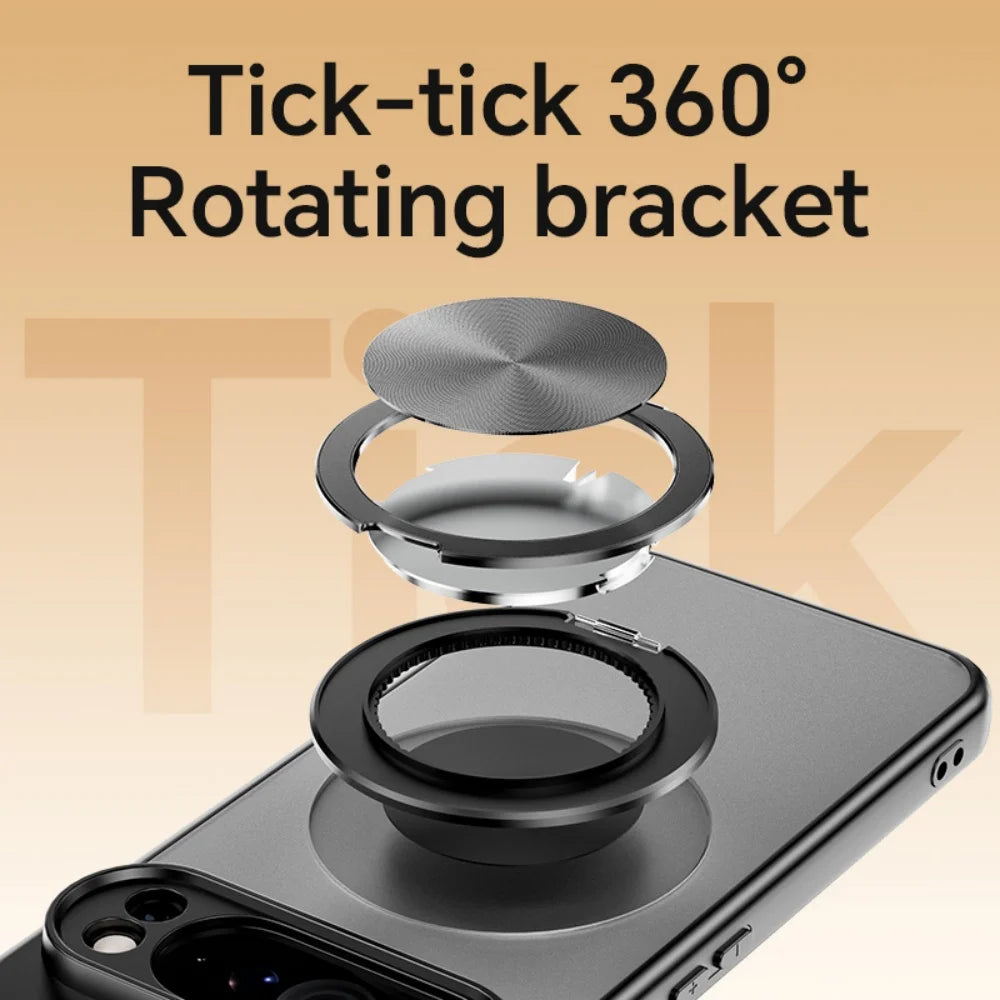 Luxury 360 Rotate Bracket Case for Google Pixel 10 Pro XL 9A Slim Matte Translucent Stand Holder PC Shockproof Cover
