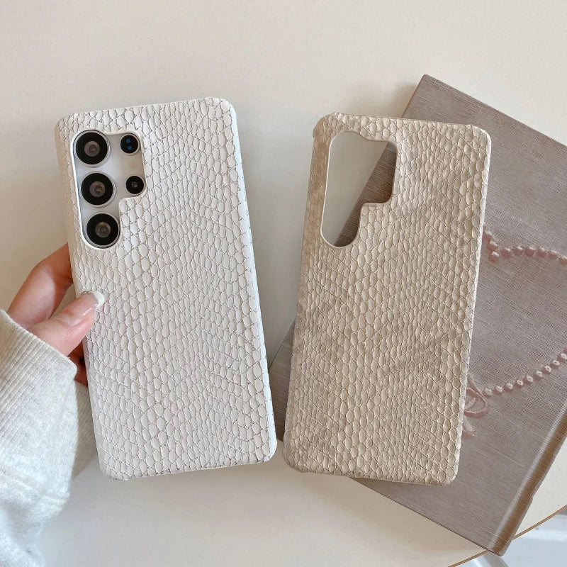 Luxury Golden Snake Leather Phone Case for Samsung Galaxy S25 S24 S23 S22 S21 S20 Ultra Plus FE Note A viper Skin Cover Funda