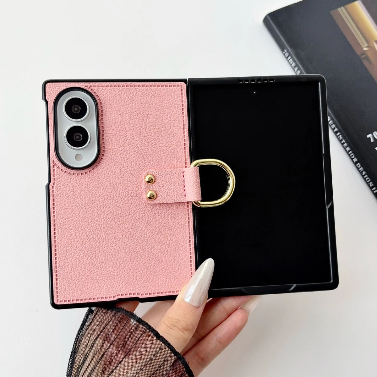 Luxury Leather Phone Case with Ring Holder for Samsung Galaxy Z Fold 8 Ultra Fold7 Fold6 Fold5 Fold4 Fold3 Anti-Fall Matte Cover
