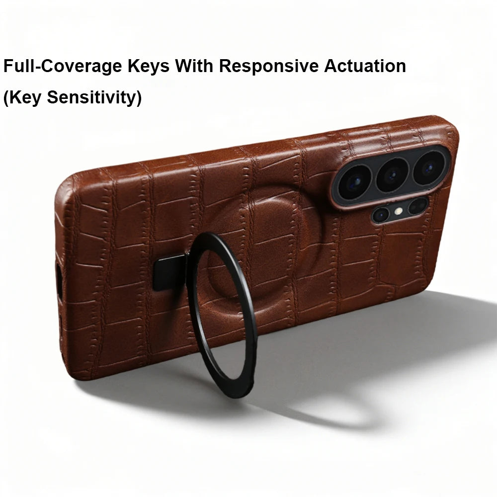 Magnetic Case For Samsung Galaxy S26 Ultra S25 Plus S24 FE S23 S22 S21 S20 Phone Case Back Cover Bracket Ring Crocodile Leather