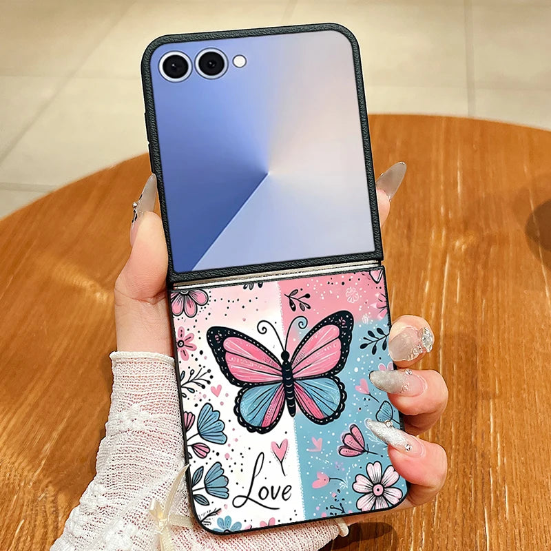 Butterfly Flower Print Magnetic Phone Case For Samsung Galaxy Z Flip 7 FE 6 5 4 3 5G Soft TPU Folding Cover For Samsung Z Flip7