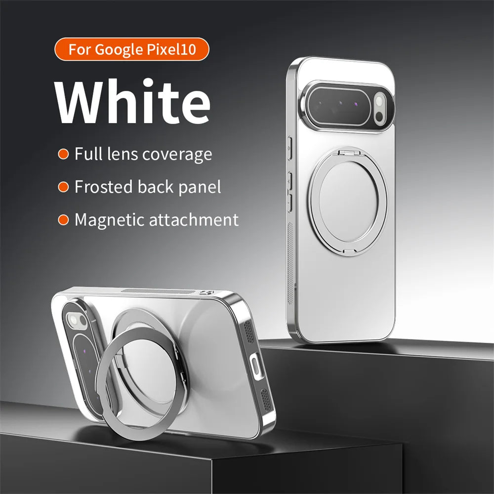 Luxury Rotating Magnet Ring Magnetic Stand Phone Case For Google Pixel9 10 Pro XL 9A 8 8A Solid Color Plating PC Protector Cover