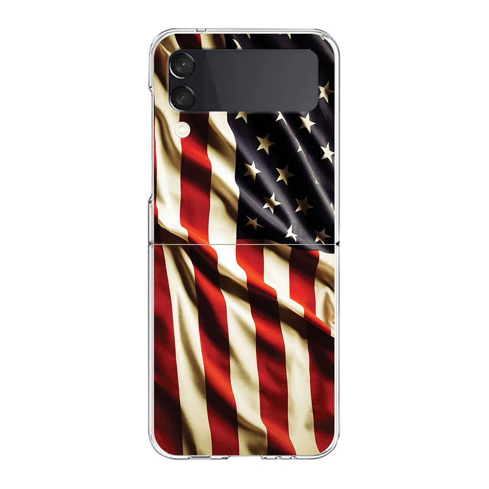 Phone Cover For Samsung Galaxy Z Flip 7 6 5 4 Case Transparent For Samsung Z Flip 3 Hard PC Shell American United States Flag