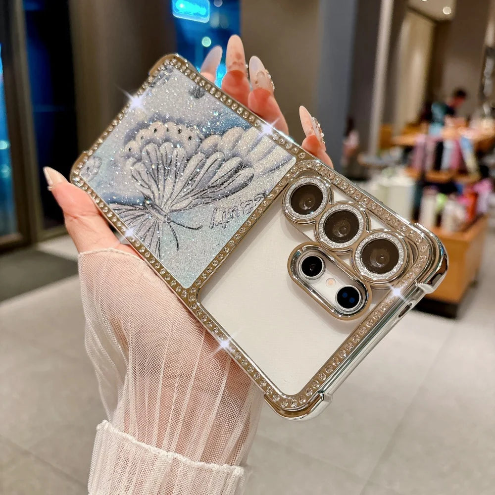 Bling Glitter Diamond Butterfly Phone Case For Samsung Galaxy S26 S25 S24 S23 S22 Ultra Lens Protection Plating Shockproof Cover