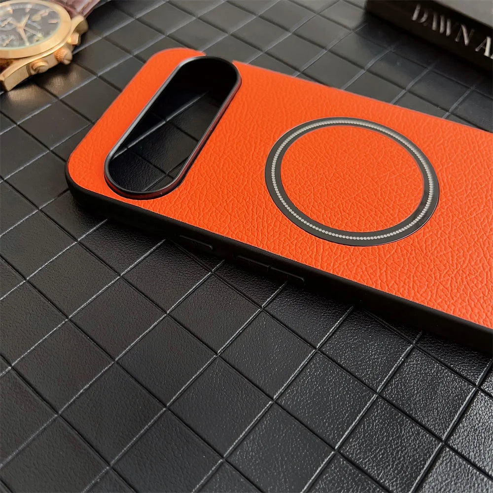 Luxury Lychee Pattern Leather PC Magnetic Phone Case For Google Pixel 9 XL 8 Pro 8A 7 7A 6 6A 5A Shockproof Protector Back Cover