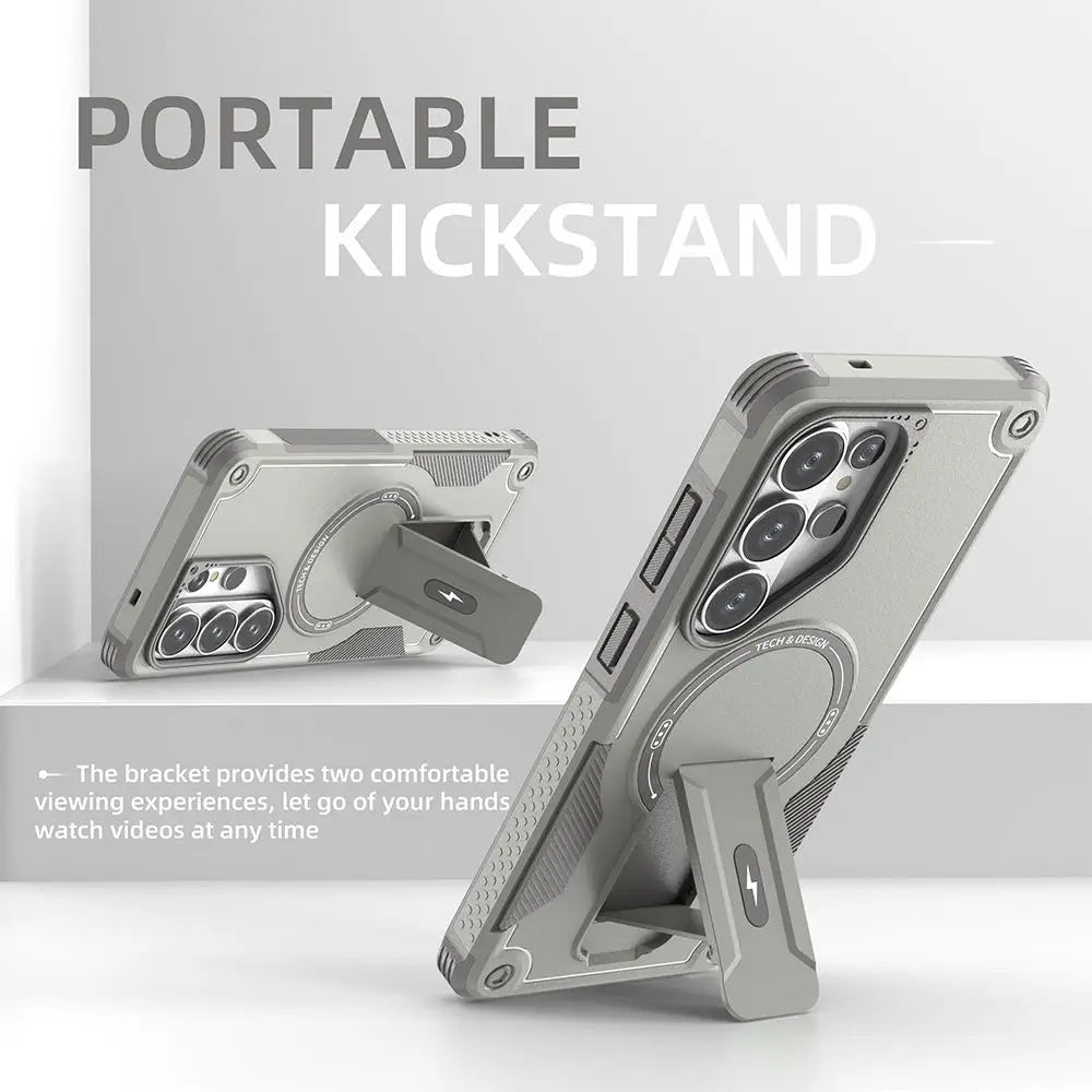 Folding Holder Armor Case For Samsung Galaxy S26 S25 S24 Ultra Plus A17 A56 A36 A54 Magnetic For Magsafe Stand Shockproof Cover