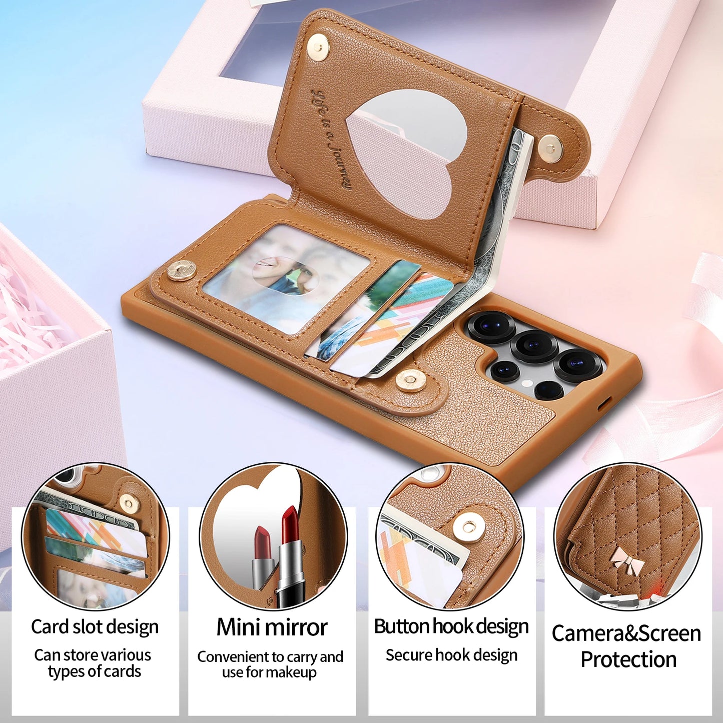 Wallet Card Slot Flip Leather Phone Case for Samsung Galaxy S25 Edge Ultra S24 Plus Cover A56 A55 A54 A36 A35 A06 A15 A16 A25 5G