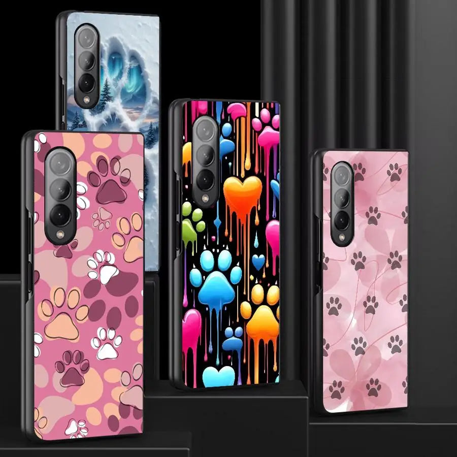 Cartoon Cute Pet Paw Prints Case for Samsung Galaxy ZFold4 ZFold6 ZFold3 ZFold5 ZFold7 Z Fold 7 6 5 4 3 Back Phone Cover