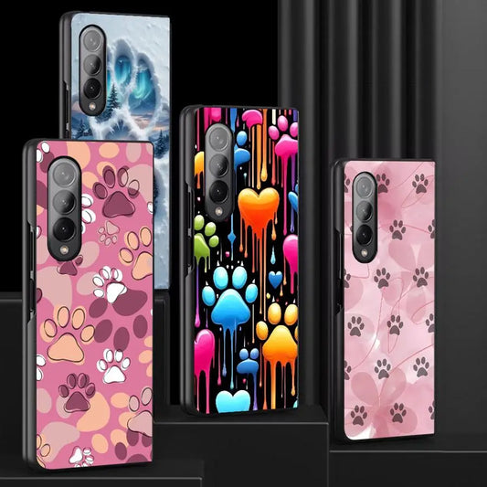 Cartoon Cute Pet Paw Prints Case for Samsung Galaxy ZFold4 ZFold6 ZFold3 ZFold5 ZFold7 Z Fold 7 6 5 4 3 Back Phone Cover