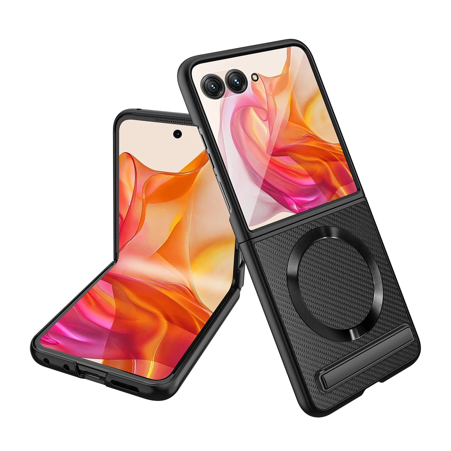 Luxury Leather Magsafe Ring Case For Motorola MOTO RAZR 50 Ultra RAZRPlus 2024 Kickstand Holder Cover 9H HD Glass Film Protector