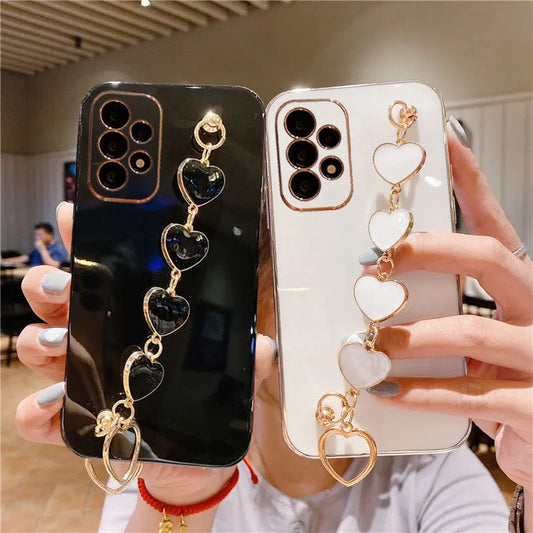 Fashion Plating Love Heart Bracelet Chain Case For Samsung Galaxy S25 S24 Ultra S23 S22 Plus S21 S20 FE Shockproof Back Cover