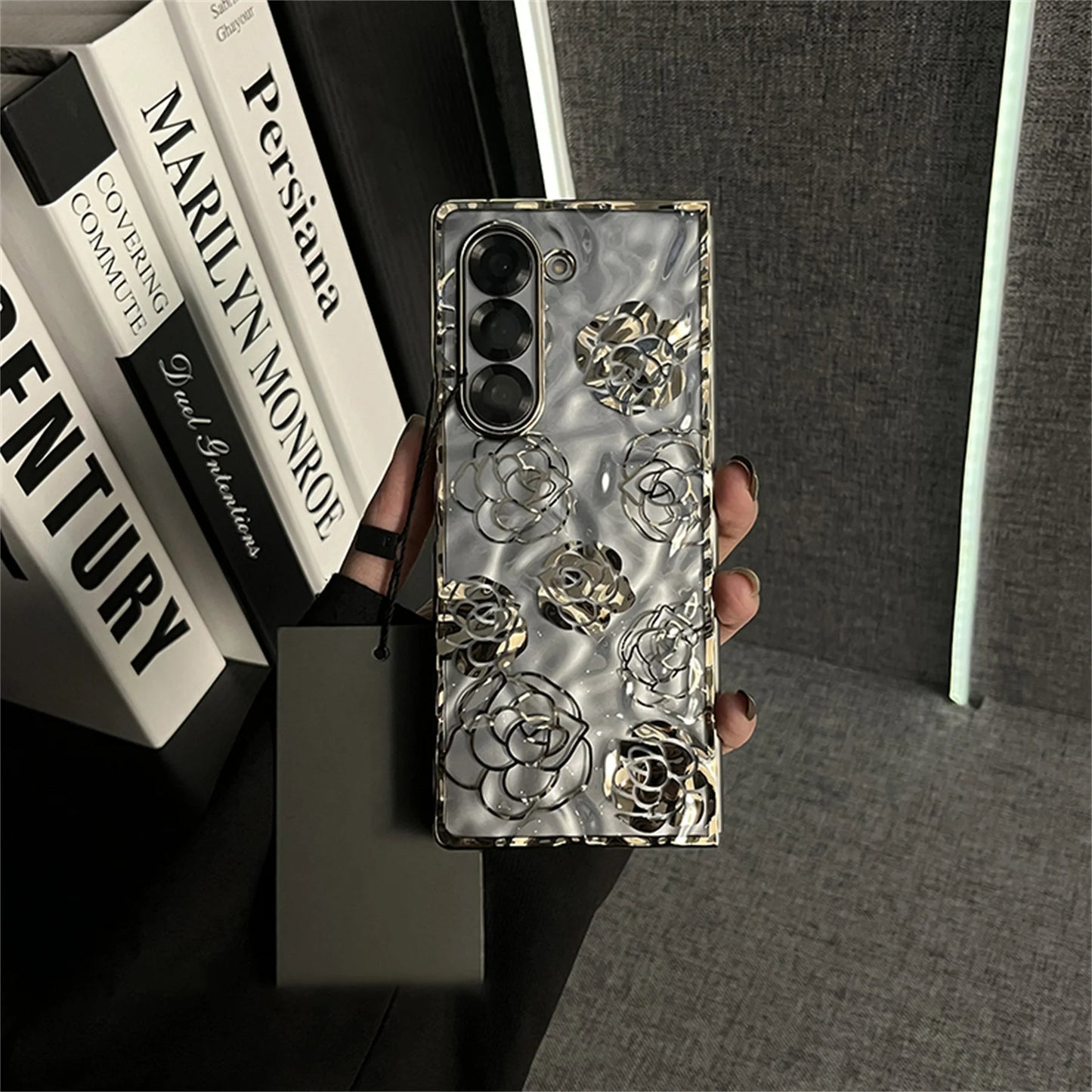Luxury Plating Irregular Gold Rose Transparent Phone Case for Galaxy Z Fold 6 Z Fold6 Fold7 Zfold6 Portable Cover