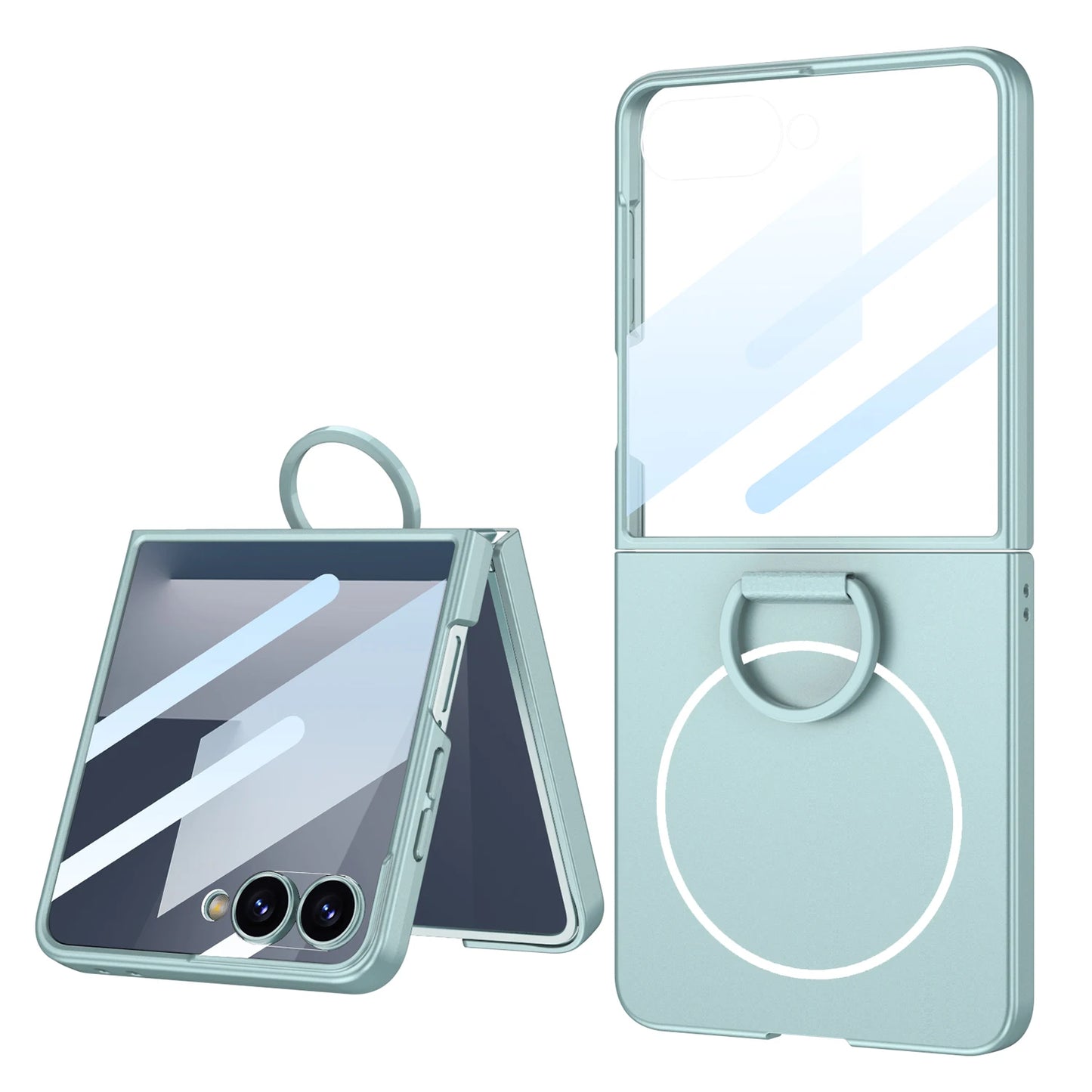 Luxury Magnetic Integrated Case With Ring For Samsung Galaxy Z Flip 7 ZFlip7 2-piece Set With Film For Magsafe Back Cover Funda
