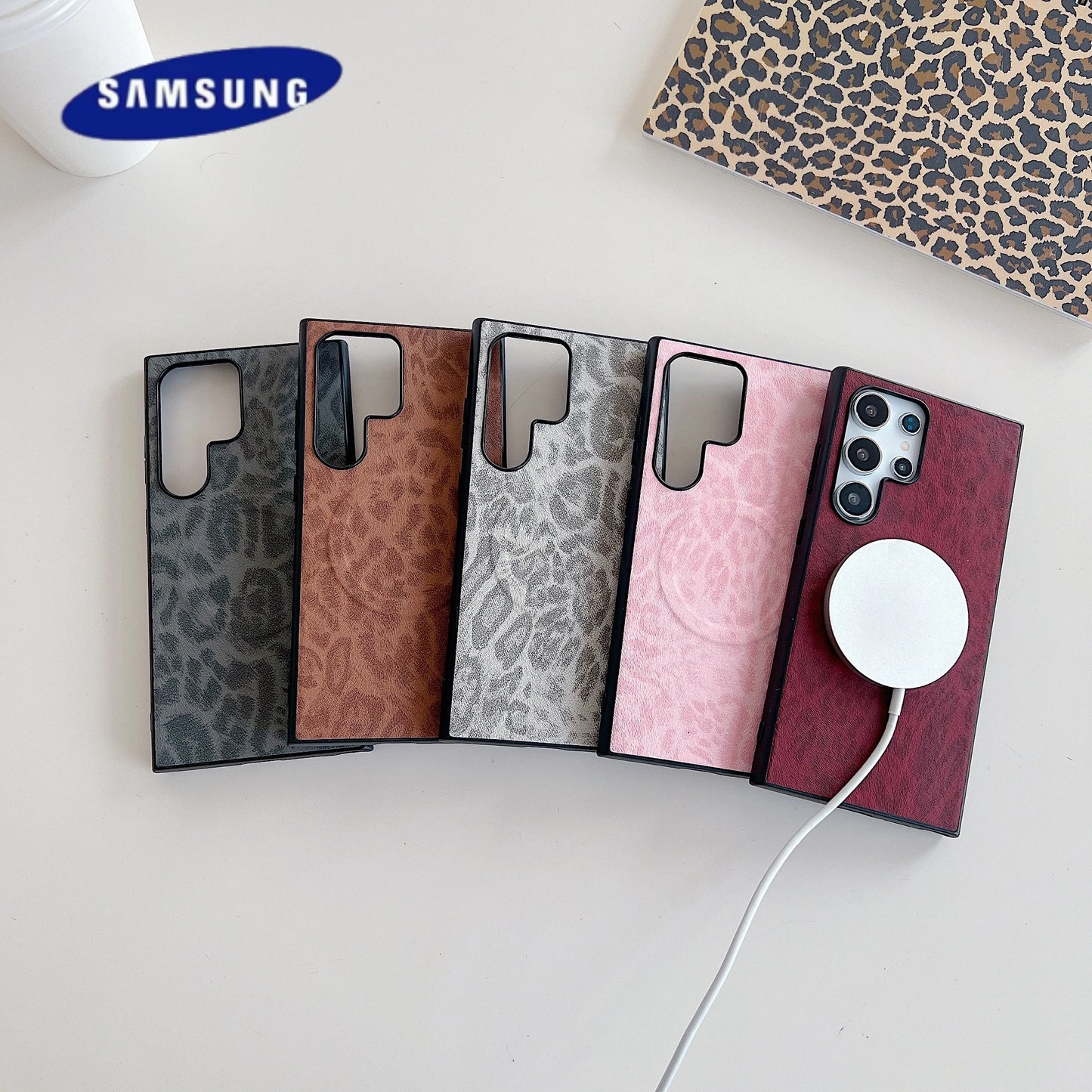 Magnetic Leopard Print Case For Samsung Galaxy S25 S24 Ultra S22 S23 FE Plus S21 Note 20 Ultra A55 A35 Wireless Charging Cover