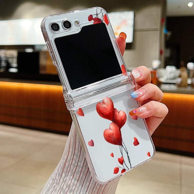 Love Heart Print Transparent Phone Case For Samsung Galaxy Z Flip7 FE Flip6 Folding Hard Cover For Samsung Z Flip 7 6 5 4 3 5G