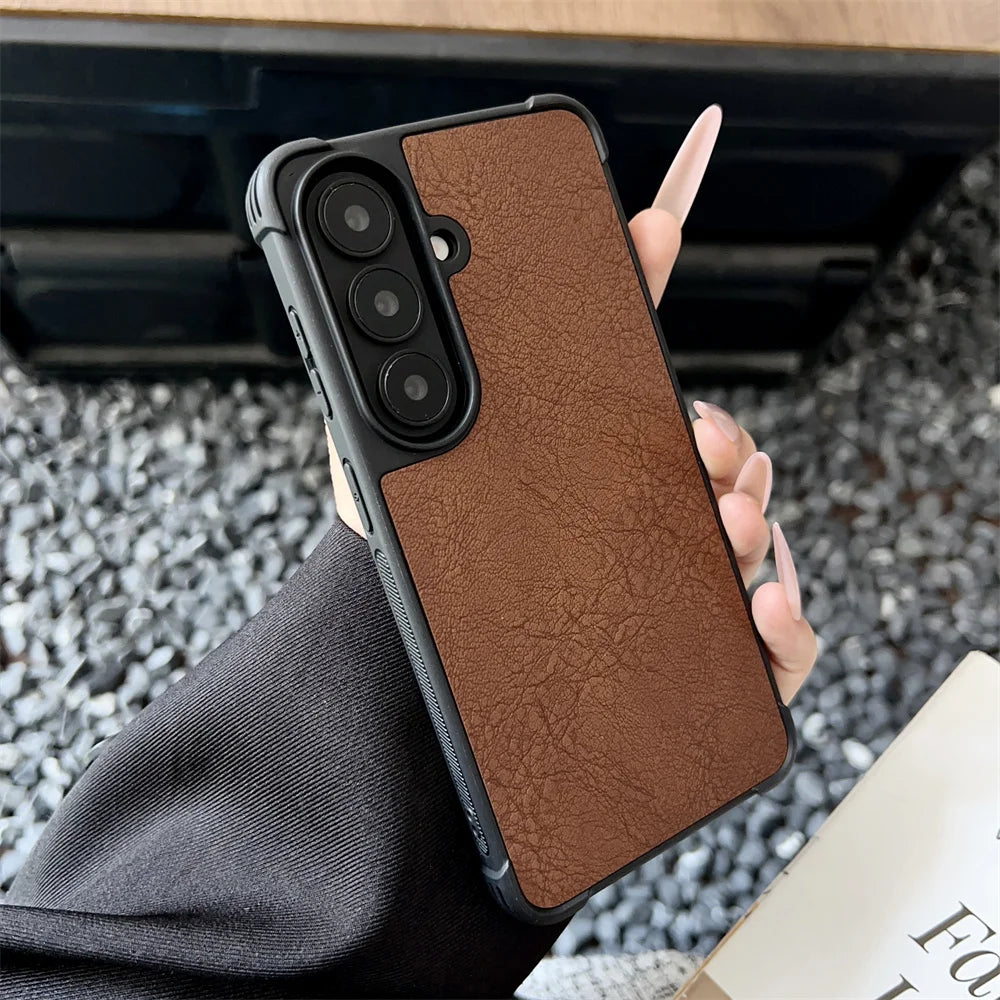 Luxury Leather Hybrid PC Armor Phone Case For Samsung S26 Ultra Plus S26Plus s26Ultra Shockproof Bumper Protection Back Cover