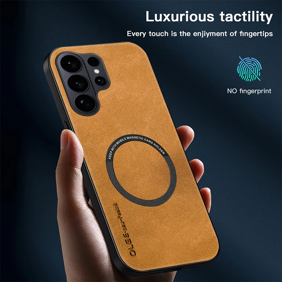 For Magsafe Phone Case For Samsung Galaxy S26 S25 S24 S23 S22 S21 S20 Puls Ultra Magnetic Wireless Charging Leather Back Cover