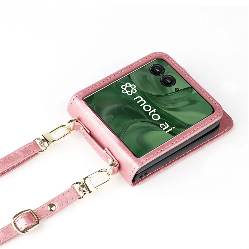 For Motorola Razr 50 60 Ultra Wallet Crossbody Lanyard Phone Case For Moto Razr Plus 2024 Card Holder Leather Protective Cover