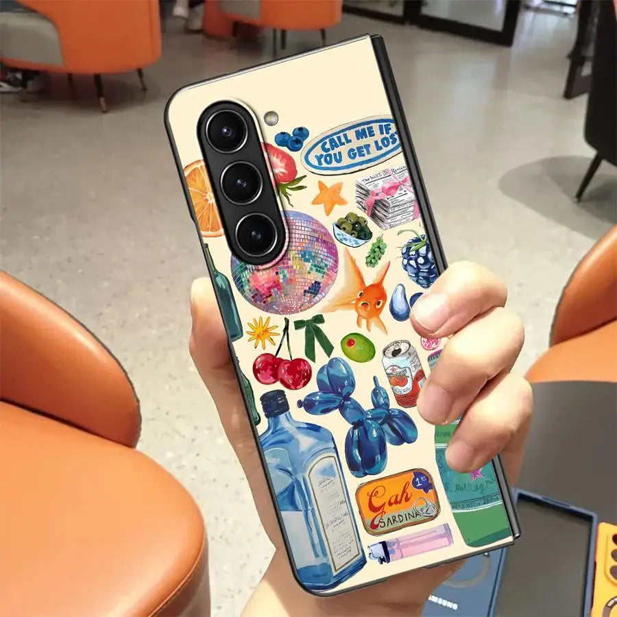 Case for Samsung Galaxy Z Fold 7 6 5 4 3 ZFold6 ZFold7 ZFold4 ZFold5 ZFold3 Back Phone Cover Luxury Seaside Scenery Wine Lemon
