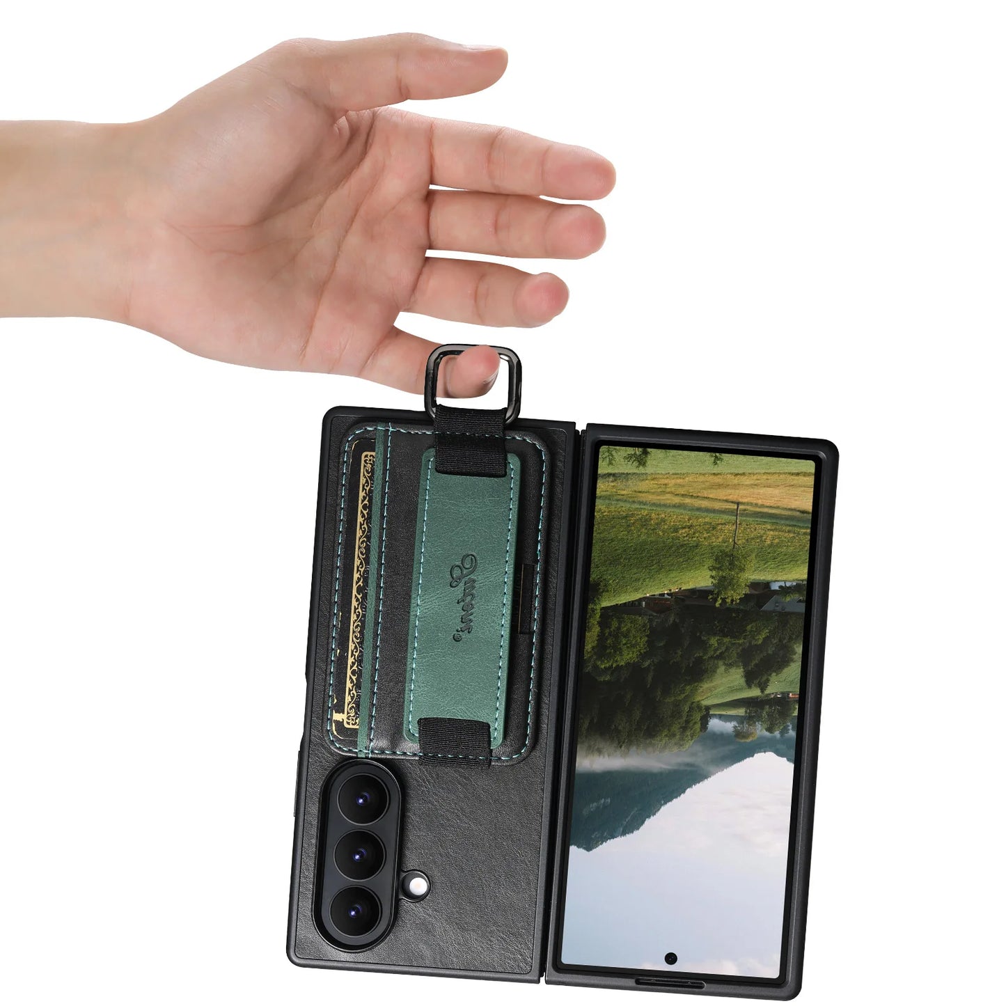 Oil Wax Leather Moblie Phone Case for Samsung Galaxy Z Fold 7 Fold6 5 Wrist Strap Ring Card Slot Wallet Holder Anti-fall Cover