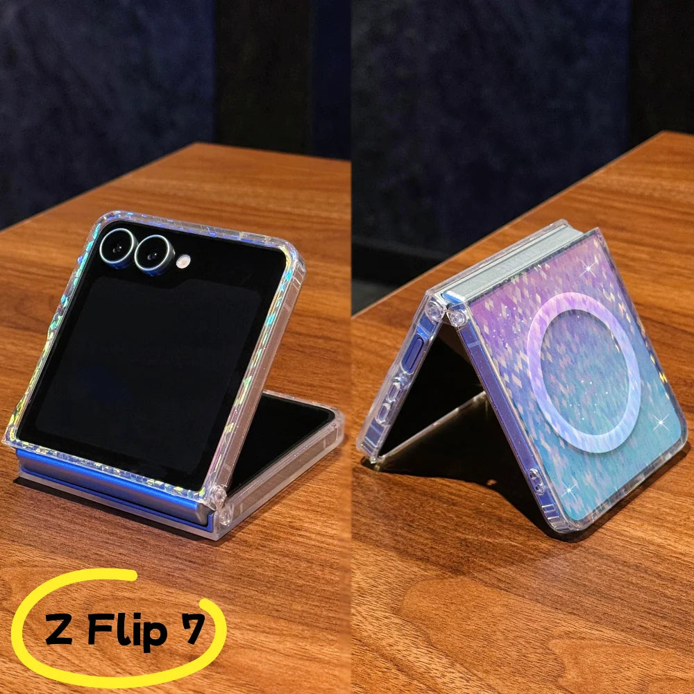 Rainbow gradient Sparkling protection cover for girls to use For Samsung Z Flip7  Flip6 Flip5 foldable anti-drop phone case