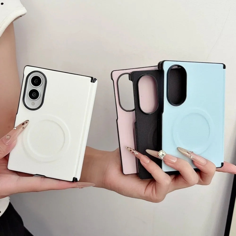 Morandi Color PU Leather Magnetic Case for Samsung Galaxy Z Fold 8 Ultra 7 6 5 4 for Magsafe Dual-axis Hinge Bumper Matte Cover
