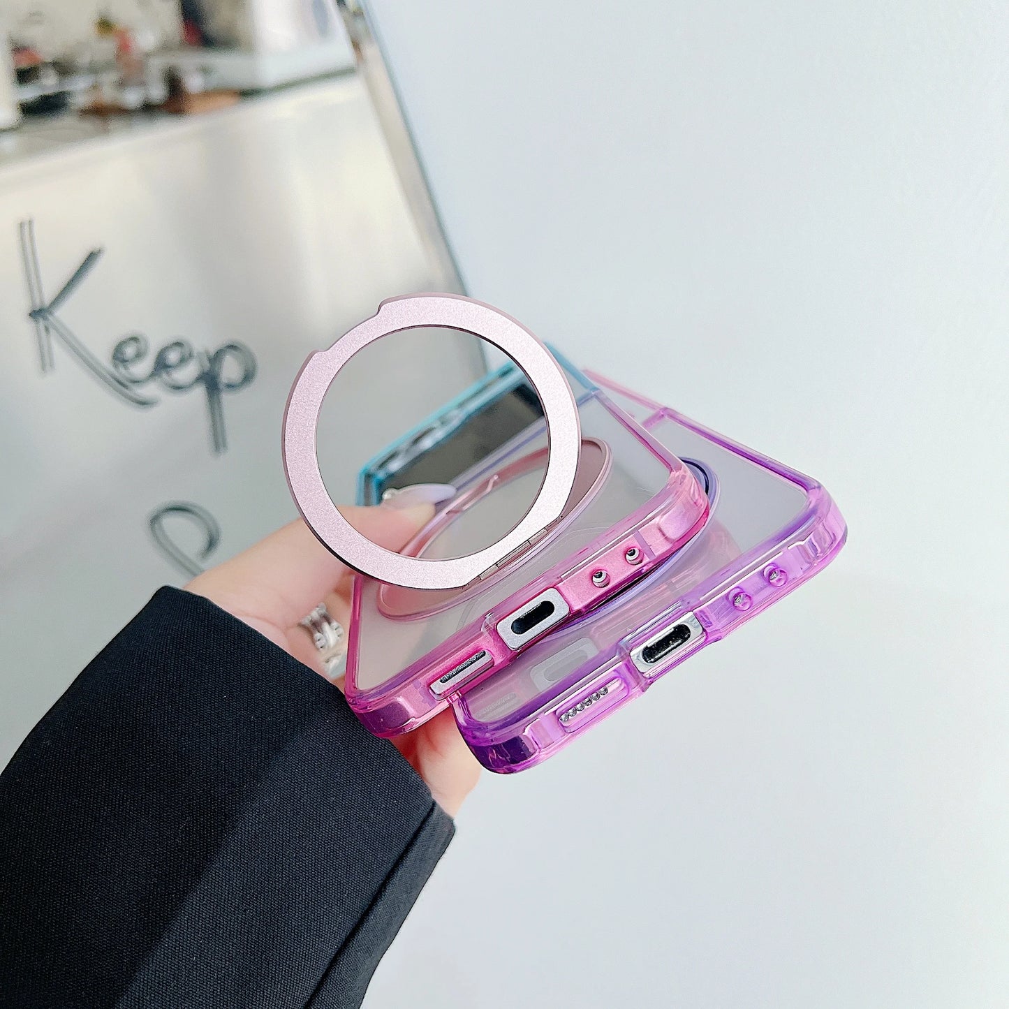 Luxury 360° Rotating Bracket Gradient Case For Samsung Galaxy Z Flip7 FE Flip 7 6 5 4 3 Clear Airbag Shockproof Magnetic Cover