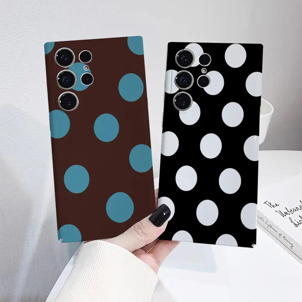 Full Screen Polka Dots Ins Korean Sweet Phone Case For Samsung S25 24 23 ULTRA Plus S22 Glossy HD Hard Cover Film Shell
