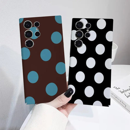 Full Screen Polka Dots Ins Korean Sweet Phone Case For Samsung S25 24 23 ULTRA Plus S22 Glossy HD Hard Cover Film Shell