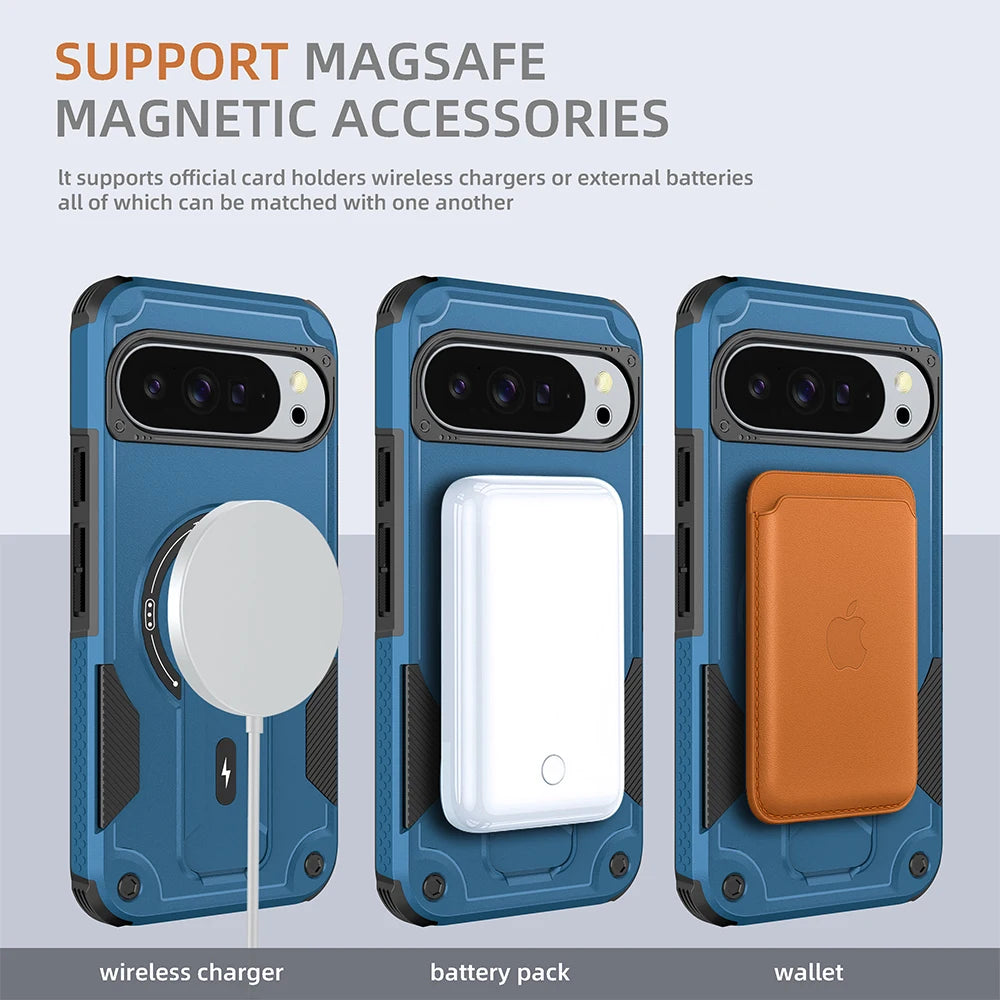 Luxury Armor Magnetic Holder Case For Google Pixel 10 10Pro 9 9Pro XL or Magsafe Wireless Charging Business Shockproof Cover